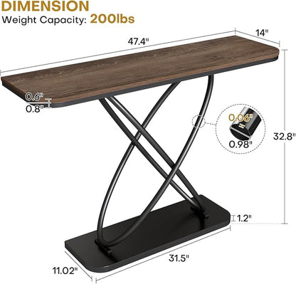 BECHAEO Farmhouse Narrow Console Table for Living Room, 47.4" Rustic Narrow Entryway Table, Sofa Tables Behind The Couch, Industrial Wooden Accent Tables for Hallway, Foyer Walnut