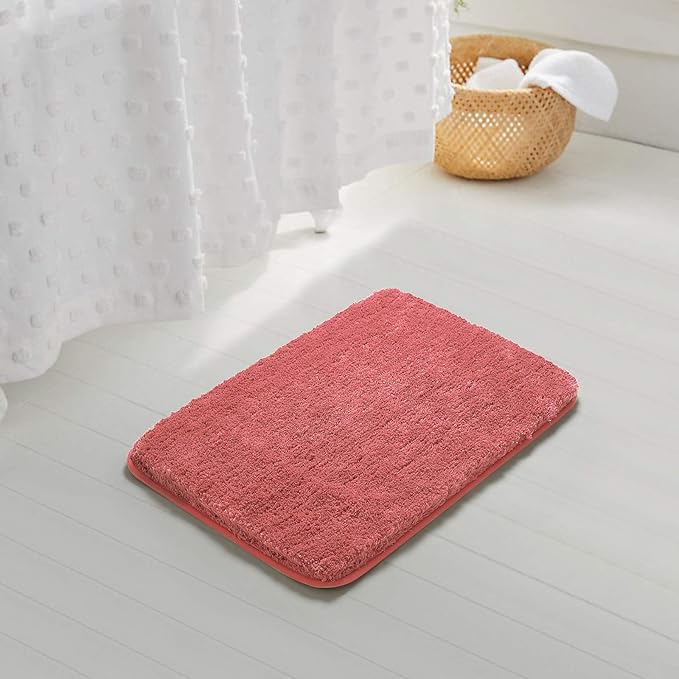 Suchtale Shaggy Bath Mat - Non Slip, Water Absorbent, Soft Microfiber, Machine Washable, Thick Plush (20 x 32 Living Coral)