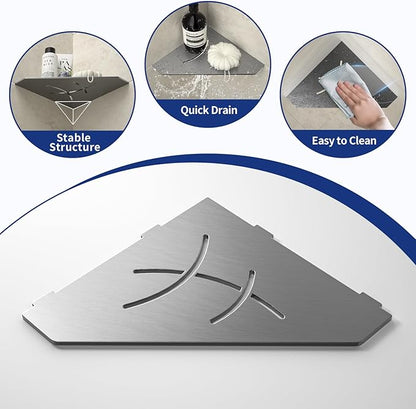 Corner Shower Shelf 10" Gunmetal 304 Stainless Steel Pentagonal Corner Shelf Recessed Bathroom Shower Shelf, No Drilling
