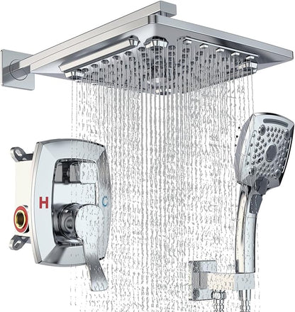 ELLO&ALLO Bathroom Shower Faucet Set Mixing Valve and Trim Kit, Complete Shower System with Rough-in Valve, Chrome