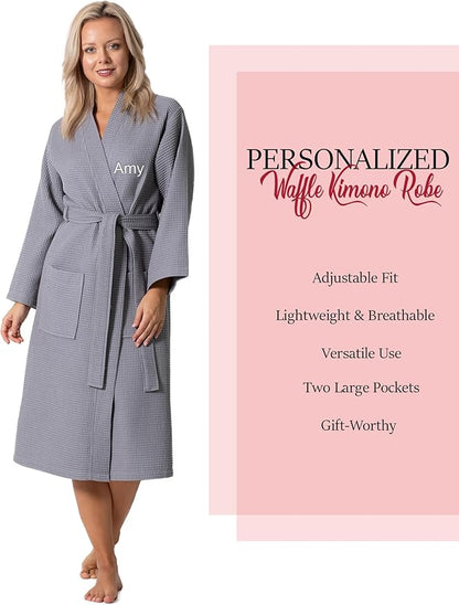 Turkish Linen Waffle Knit Lightweight Kimono Spa & Bath Robes for Women - Quick Dry - Soft