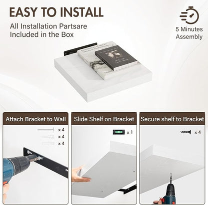 12 Inch Floating Shelves, 12" Deep Floating Shelf Wall Mounted, 12" Wall Shelves, Rustic Deep Bookshelf, Extra Deeper Display Shelves & Storage Shelves for Bedroom, Living Room, Set of 3