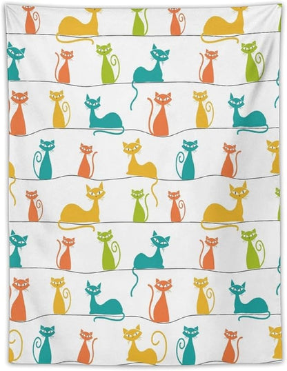 ICMOLYYENLO Boho Medieval Cat Tapestry, Abstract Atomic Starburst Geometric Aesthetic Art Wall Hanging For Bedroom Living Room Dormitory 60x80 Inches