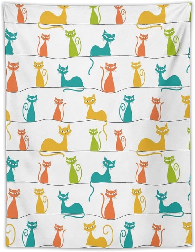 ICMOLYYENLO Boho Medieval Cat Tapestry, Abstract Atomic Starburst Geometric Aesthetic Art Wall Hanging For Bedroom Living Room Dormitory 30x40 Inches