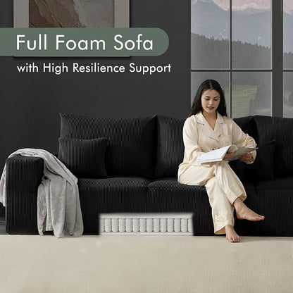 Boneless Cloud Couch Sofa for Living Room, 112" 3 Seater Black Modern Lounge Sleeper Couch, No Assemble, Cordury Compression Upholstered Couches