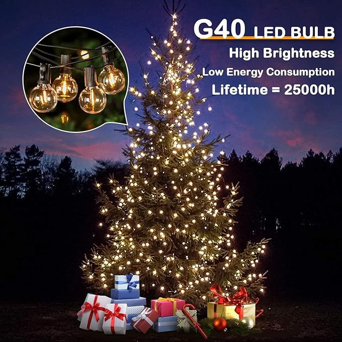 VerRon 100FT LED G40 Globe String Lights, Waterproof Shatterproof Outdoor Patio Lights with 50+2 Dimmable Edison Bulbs, Backyard Hanging Light, Warm White for Bistro Party Wedding Deck Garden