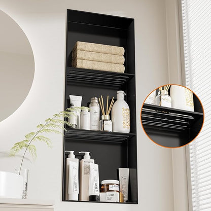 36x12 Inch No Tile Needed Shower Niche - 304 Stainless Steel Niche Shower with 3- Tier Shelves Recessed Wall Niches for Bathroom Storage,Matte Black