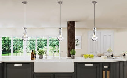 Raindrop Pendant Lights Set of 3, Modern Pendant Lights Kitchen Island 3 Pack, Brushed Nickel Island Light, Pendant Light for Bedroom Bathroom, Chandelier for Living Room Hallway