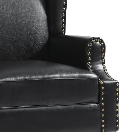 UIXE PU Leather High Back Accent Chair, Upholstered Armchair for Living Room, Retro Wingback Arm Chair Nailhead Trim Single Sofa Bedroom Reading Seat with Solid Wood Legs - Black