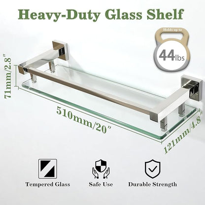Alise Bathroom Shelves, Polished Chrome Glass Shelf for Bathroom, Modern Floating Shelves, 20 inch