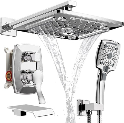 ELLO&ALLO Shower Faucet Set Mixing Valve and Trim Kit, Complete Shower System with Tub Spout, Chrome