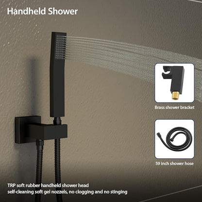 Sarlai Black Shower Faucet Set, Rainfall Shower System with Rain Shower Head and Handle Set, Modern Shower Fixtures, 10 Inch Shower Head with Handheld Combo,Shower Valve Included, Matte Black