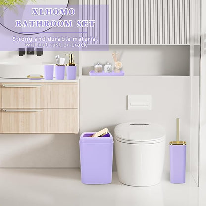 Purple Bathroom Accessories, 24 Pieces Purple and Gold Bathroom Accessories Set with Shower Curtain, Bath Towels, Trash Can, Soap Dispenser and Soap Dish for Bathroom/Housewarming