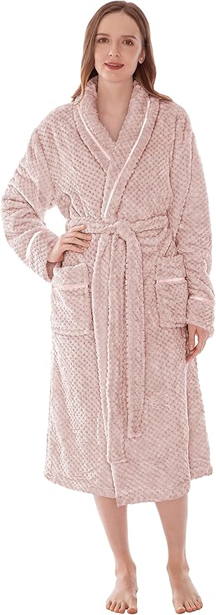 PAVILIA Women Plush Fleece Robe, Soft Textured Bathrobe, Lady Cozy Spa Long Robe