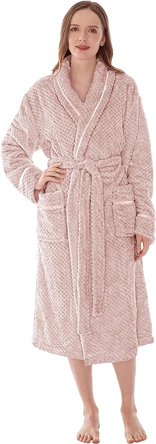 PAVILIA Women Plush Fleece Robe, Soft Textured Bathrobe, Lady Cozy Spa Long Robe
