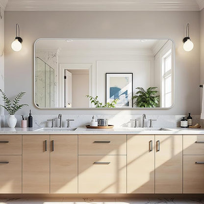 Bathroom Mirror 60" x 30", Large Rectangle Wall Mirror, Silver Metal Frame Wall Mounted Mirrors for Bathroom, Vanity, Bedroom, Entryway Decor(Horizontal/Vertical)