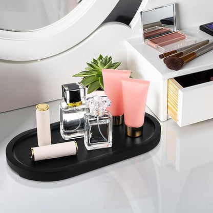 Bamboo Vanity Tray 11.4x6.1 inches, Decorative Vanity Tray for Bathroom Countertop Toilet Tank Farmhouse, Black