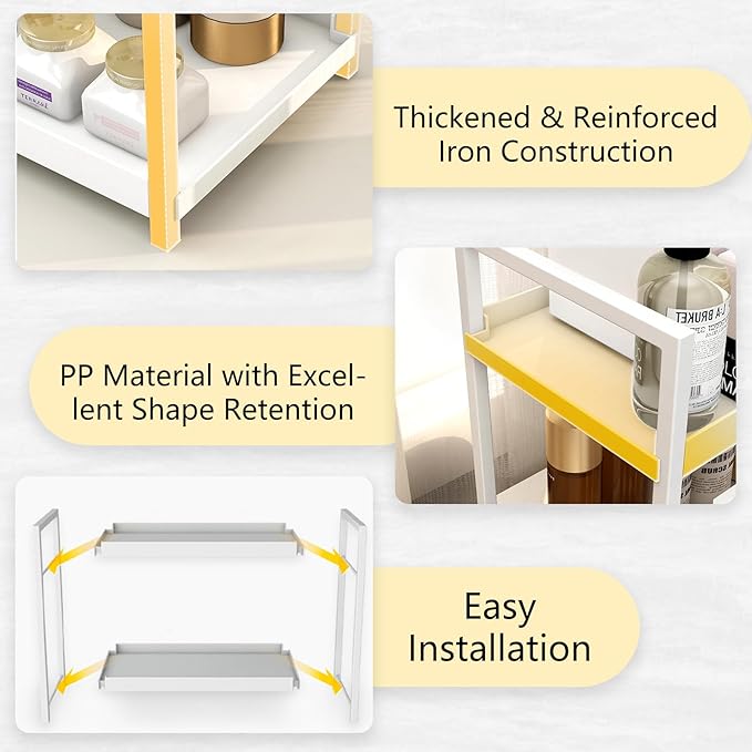 2-Tier Bathroom Countertop Organizer Multifunctional Vanity Tray Cosmetic and Makeup Storage Rack Kitchen Spice Shelf Freestanding Organizer (White)
