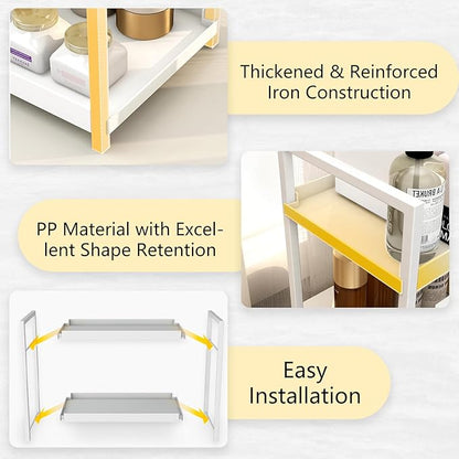 2-Tier Bathroom Countertop Organizer Multifunctional Vanity Tray Cosmetic and Makeup Storage Rack Kitchen Spice Shelf Freestanding Organizer (White)