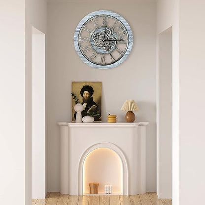HOIBAI Wall Clock, Clocks for Living Room Decor 20 Inch Big Moving Gears Clock Farmhouse Vintage Rustic Wall Clock for Home Bedroom House Kitchen Wall Decor