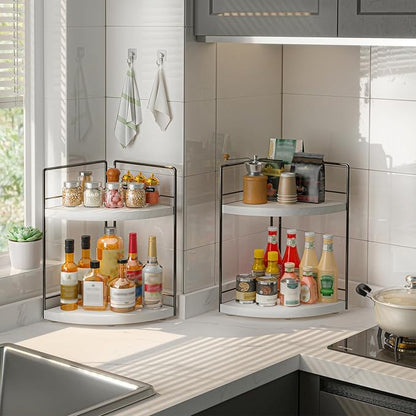 2 Pack Bathroom Counter Organizer,2 Tier Corner Bathroom Counter Organizer, Wooden Vanity Organizer for Bathroom Organizers and Skincare Cosmetics Dresser Storage