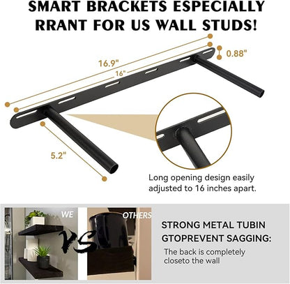 BGMG Wood Floating Shelves for Wall 30 inch Set of 2,Black Floating Shelves,Solid Wood Wall Mount Shelves for Bathroom Living Room Bedroom Kitchen Farmhouse -30x 6.7 x1.25 inch