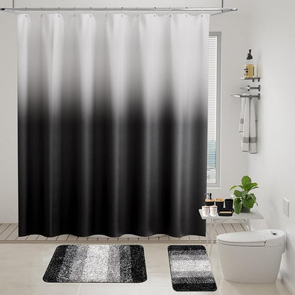Black Bathroom Accessories Set with Wicker Trash Can Shower Curtain and Rugs,Bathroom Sets Small Waste Basket Bathroom Trash Can for Bedroom Bathroom