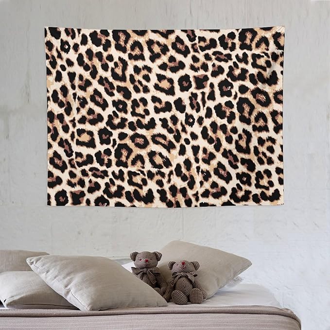 HZOHNAGO Leopard Print Tapestry Rustic Brown Leopard Wild Animal Printed Wall Tapestry Painting Wall Hanging for Bedroom Living Room Dorm 40" W x 30" H