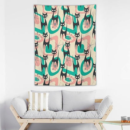 ICMOLYYENLO Boho Medieval Cat Tapestry, Abstract Atomic Starburst Geometric Aesthetic Art Wall Hanging For Bedroom Living Room Dormitory 30x40 Inches