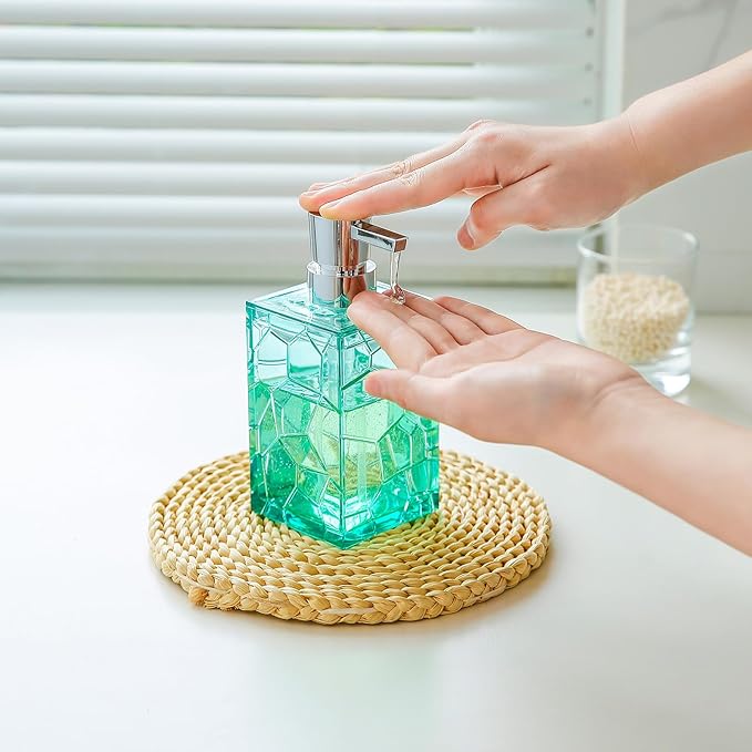 Clear Acrylic Bathroom Accessories Set - Rust-Free, Transparent Design - Includes Soap Dispenser, Toothbrush Holder, Cup, Soap Dish, and Toilet Brush 5-Piece (Teal Blue)