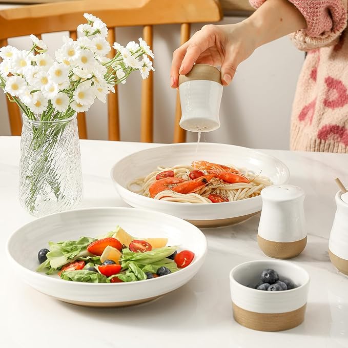Pasta Bowls 32 OZ,Ceramic Salad Serving Bowls Set of 2,Large 8.7 inch Shallow Bowls Plates for Fruit,Noodle,Dinner,Soup Bowls for Christmas Gift,Dishwasher & Microwave Safe,White
