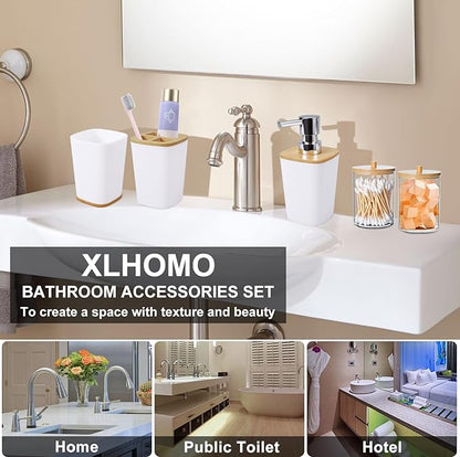 White Bathroom Accessories Set, 9 Piece Bathroom Accessory Set with Trash Can,Toothbrush Holder,Toothbrush Cup,Lotion Soap Dispenser,Vanity Tray,Soap Dish,Toilet Brush,Qtip Holder