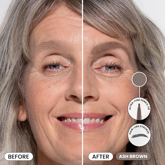 PrimeBrow Pencil for Mature Women ?€? Ultra-Precise Tip for Natural, Hair-Like Strokes ?€? Smudge-Proof & Long-Lasting Wear ?€? Great for Thinning, Sparse, or Graying Brows (Ash Brown)