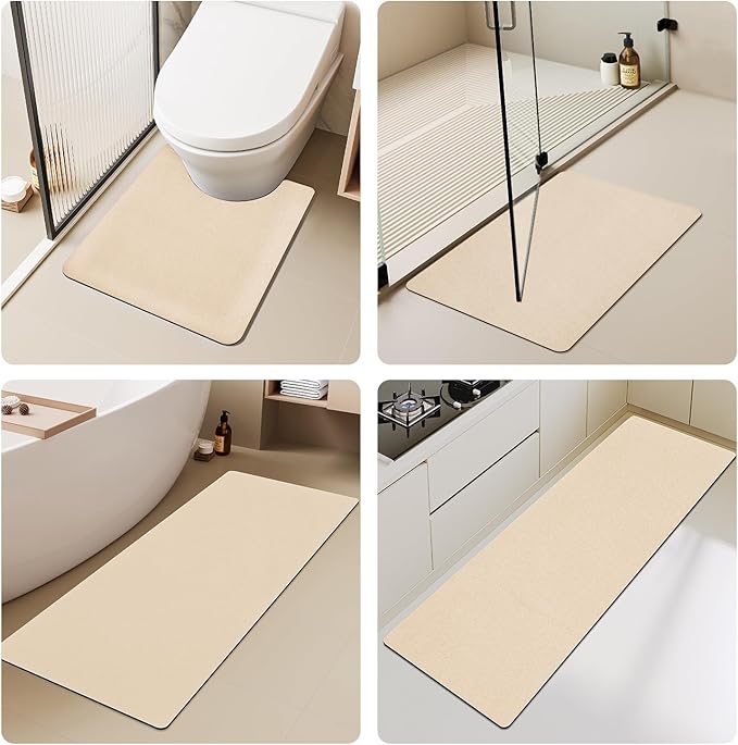 Bathroom Mat Quick Dry, Bathroom Rugs Non Slip Washable Thin Absorbent Bath Mat Fits Under Door Bathroom Floor Mat Perfect for Bath, Shower, or Sink 16"x24" Beige