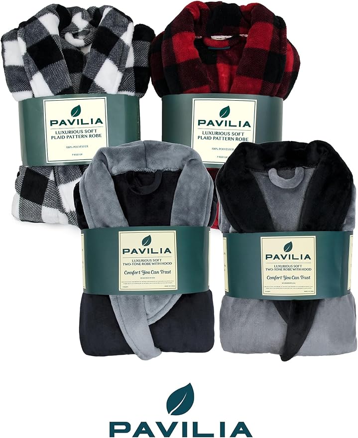 PAVILIA Mens Soft Robe | Warm Fleece Robes for Men, Soft Spa Bathrobe with Shawl Collar and Pockets