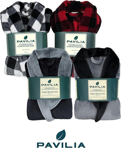 PAVILIA Mens Soft Robe | Warm Fleece Robes for Men, Soft Spa Bathrobe with Shawl Collar and Pockets