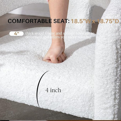 White Boucle Dining Chairs Set of 4, Modern Barrel Dining Room Chairs Upholstered Faux Fur Accent Chair with Arms and Round Back for Living Room Kitchen Armchair No Assembly Needed