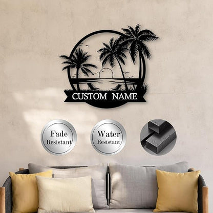 Custom Metal Beach Wall Art Sign - Personalized Size Outdoor/Indoor, Surfboard Decor, Lake House & Coastal Home Decor, Summer Gift - MADE IN USA