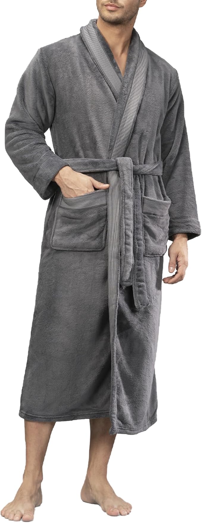 DAVID ARCHY Men's Soft Fleece Plush Robe Full Length Long Bathrobe