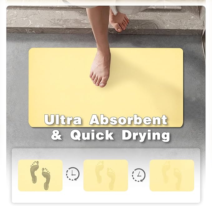 Bath Mat, Bathroom Rugs Non Slip Washable Thin Absorbent Quick Dry Bath Mat Fits Under Door Bathroom Floor Mat Perfect for Bath, Shower, or Sink 20"x48" Light Yellow