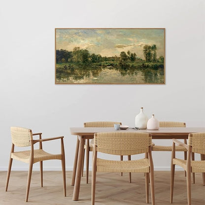 Tinonedraw Vintage Nature Framed Canvas Wall Art Set of 3, French Country Wall Decor, Rustic Landscape Farmhouse Art Paintings, Olive Green Trees Art Prints for Living Room Bedroom Office 20"x40"