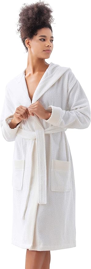 Organic Turkish Cotton Terry Hooded Kimono Bathrobe, Robe for Women