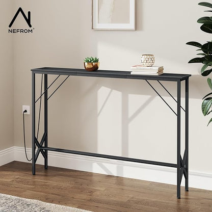 47.2'' Console Table, Skinny Entryway Table with Fast-Charging Station, Narrow Long Sofa Table, Behind Slim Couch Table for Entrance, Hallway, Living Room Decor ST-BK120-1