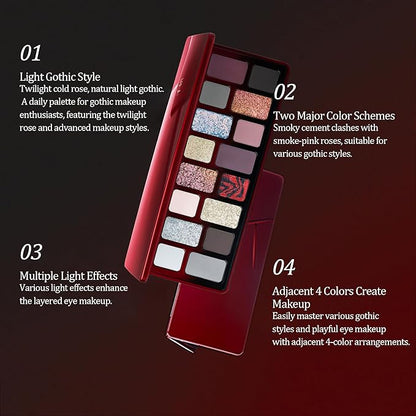 16 Color Gothic Eyeshadow Palette, Duo Chrome Pressed Powder with Ultra-Pigmented Formula, Long-Lasting Dark Makeup Kit - 09 Floating Life
