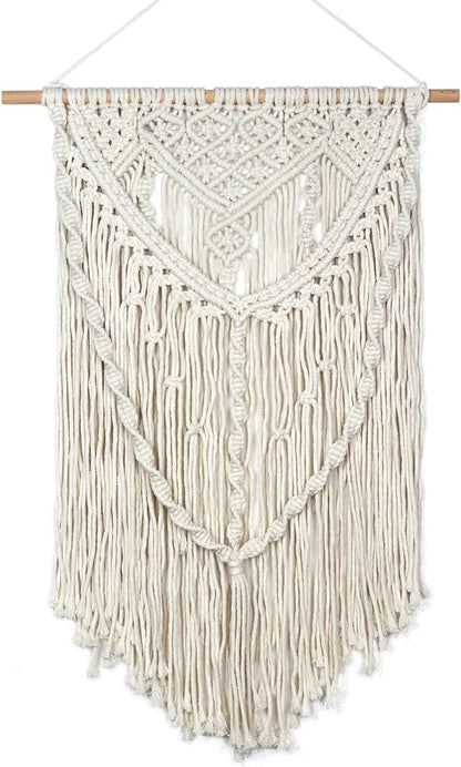 JONKASIPA Macrame Wall Hanging - Bohemian Handmade Woven Tassel Tapestry Chic Lace Hanging Home Decor,Macrame Wall Decor for Bedroom,Living Room or Apartment(White)