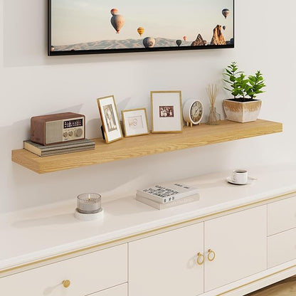 Fun Memories Floating Shelves 55 Inch Long, 8 Deep Floating Shelves for Wall, Large 55 x 8 Display Shelves for Living Room, Kitchen, Wood Deep Wall Shelves for Home Storage, Oak Color, 1 Pack