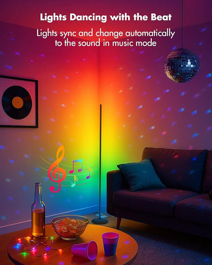 Corner Floor Lamp, Smart RGB LED Corner Lamp with App & Remote, Modern Floor Lamp with 16 Million Colors, Music Sync, Scene Modes, Color Changing Standing Lamps for Living Room, Bedroom