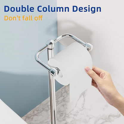 RUACQ Toilet Paper Holder Stand, Bathroom Toilet Paper Roll Holder Free Standing, Toilet Tissue Holder Stand with Post Pivoting Design, Stable Weighted Base, SUS304 Stainless Steel (Chrome)