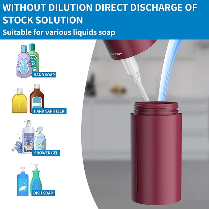 Automatic Soap Dispenser Touchless, Hands-Free, Multi Adjustable Volume, Long Battery Life, Compatible with Thick & Thin Dish/Hand Soap for Bathroom and Kitchen, Easy for Toddlers, Red