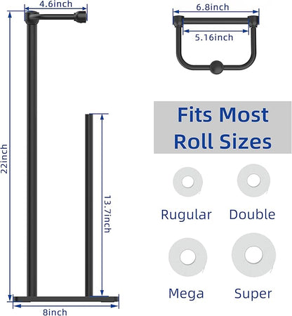 RUACQ Toilet Paper Holder Stand, Bathroom Toilet Paper roll Holder Free Standing with Storage for 4 Rolls, Post Pivoting Design, Stable Weighted Base, SUS304 Stainless Steel (Matte Black)